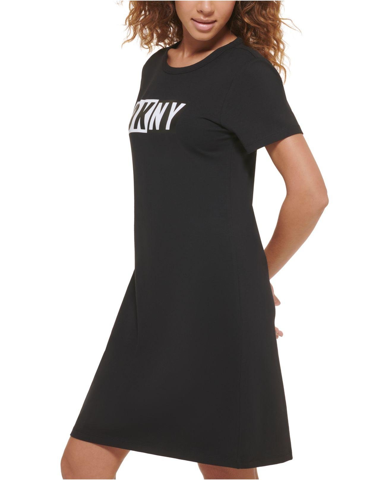 DKNY Women's T-Shirt Dress With Logo Taping, Heather Grey, Medium