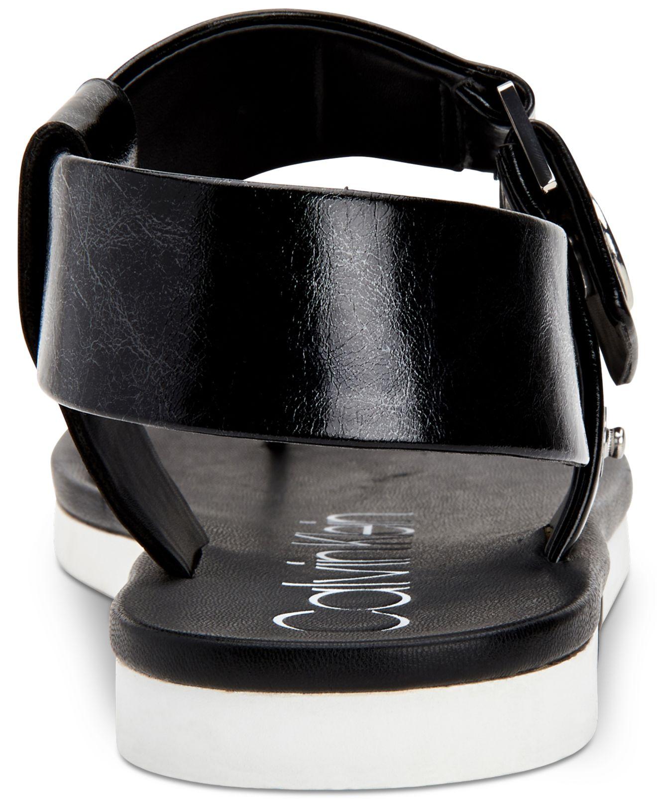 calvin klein rikki leather cross strap sandals