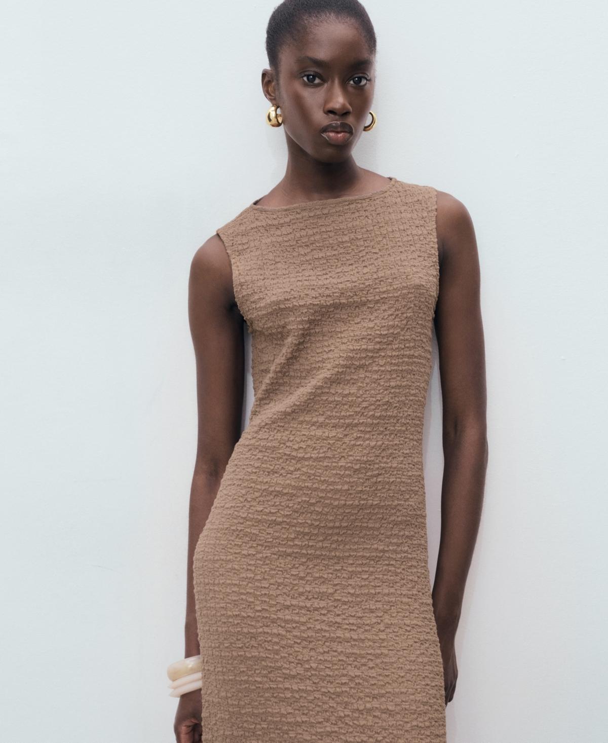 Mango Fitted Textured Dress in White | Lyst