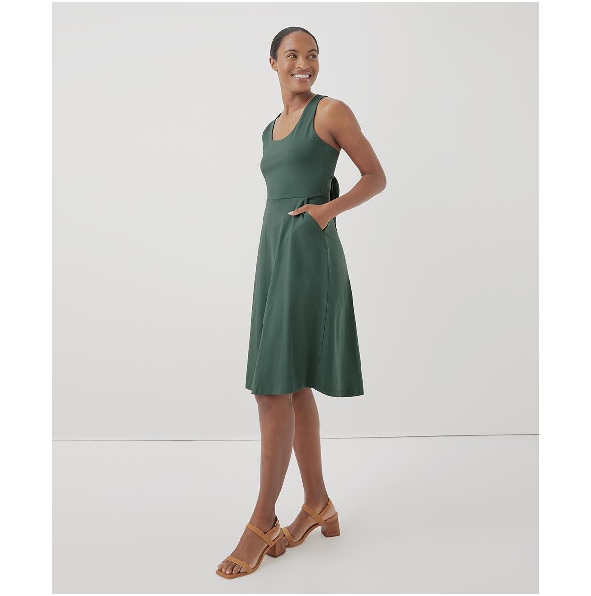 Pact Organic Cotton Fit & Flare Tie-back Dress in Green | Lyst