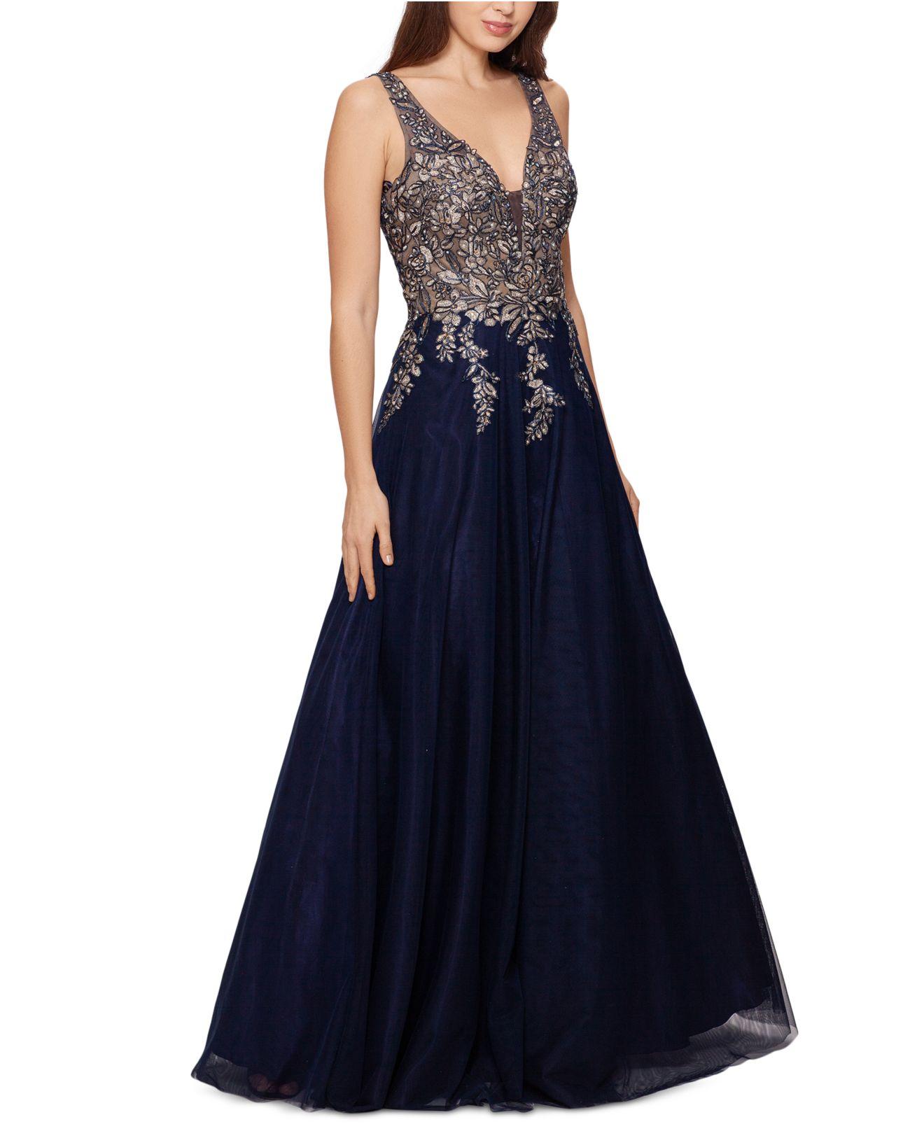 xscape embroidered lace ballgown