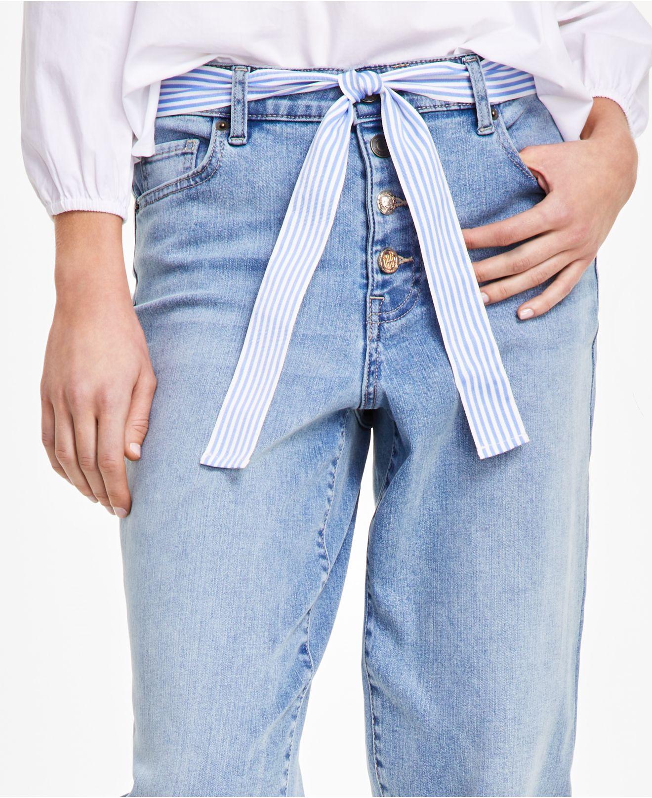 Tommy Hilfiger Cropped Faded Tie-belt Jeans in Blue | Lyst
