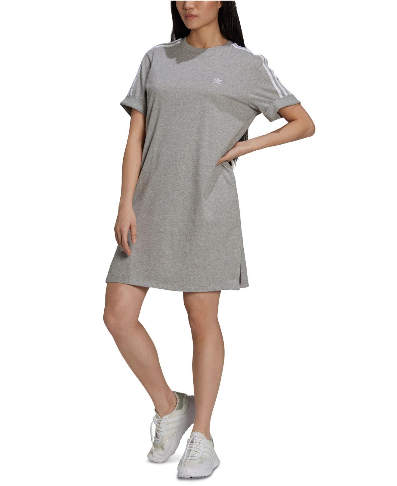 adidas Cotton Striped-shoulder T-shirt Dress in Gray - Lyst