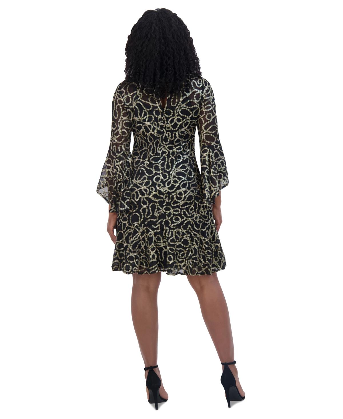 flounce sleeve mesh yoke flare dress flounce sleeve mesh yoke flare dress
