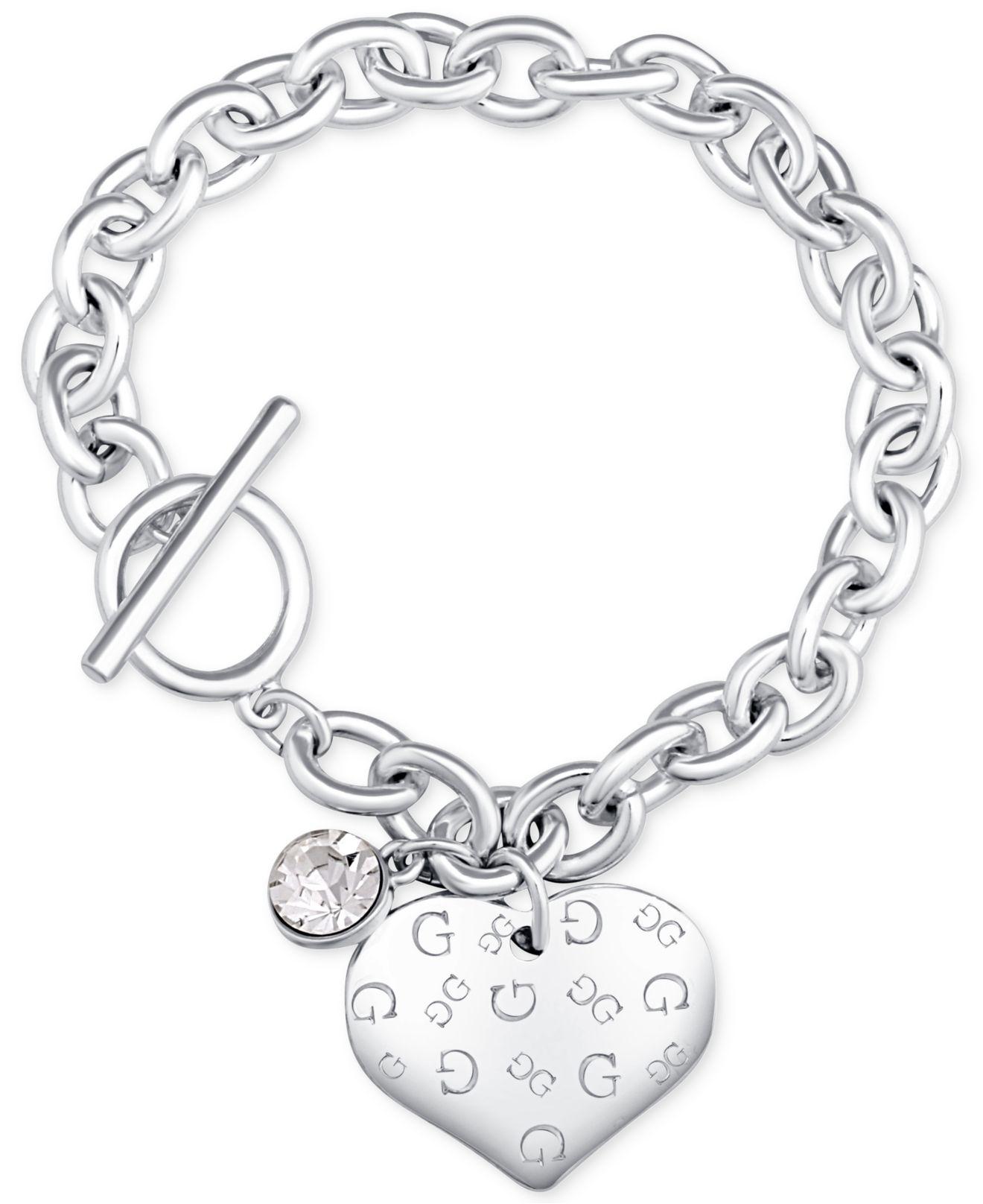 GUESS Toggle Link Bracelet with Heart Charms and Lock