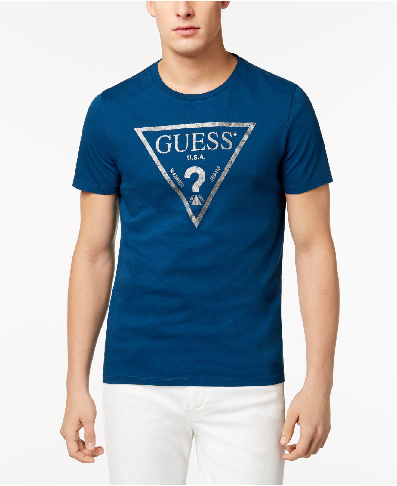 Navy Guess Mens Triangle Large Logo T-Shirt