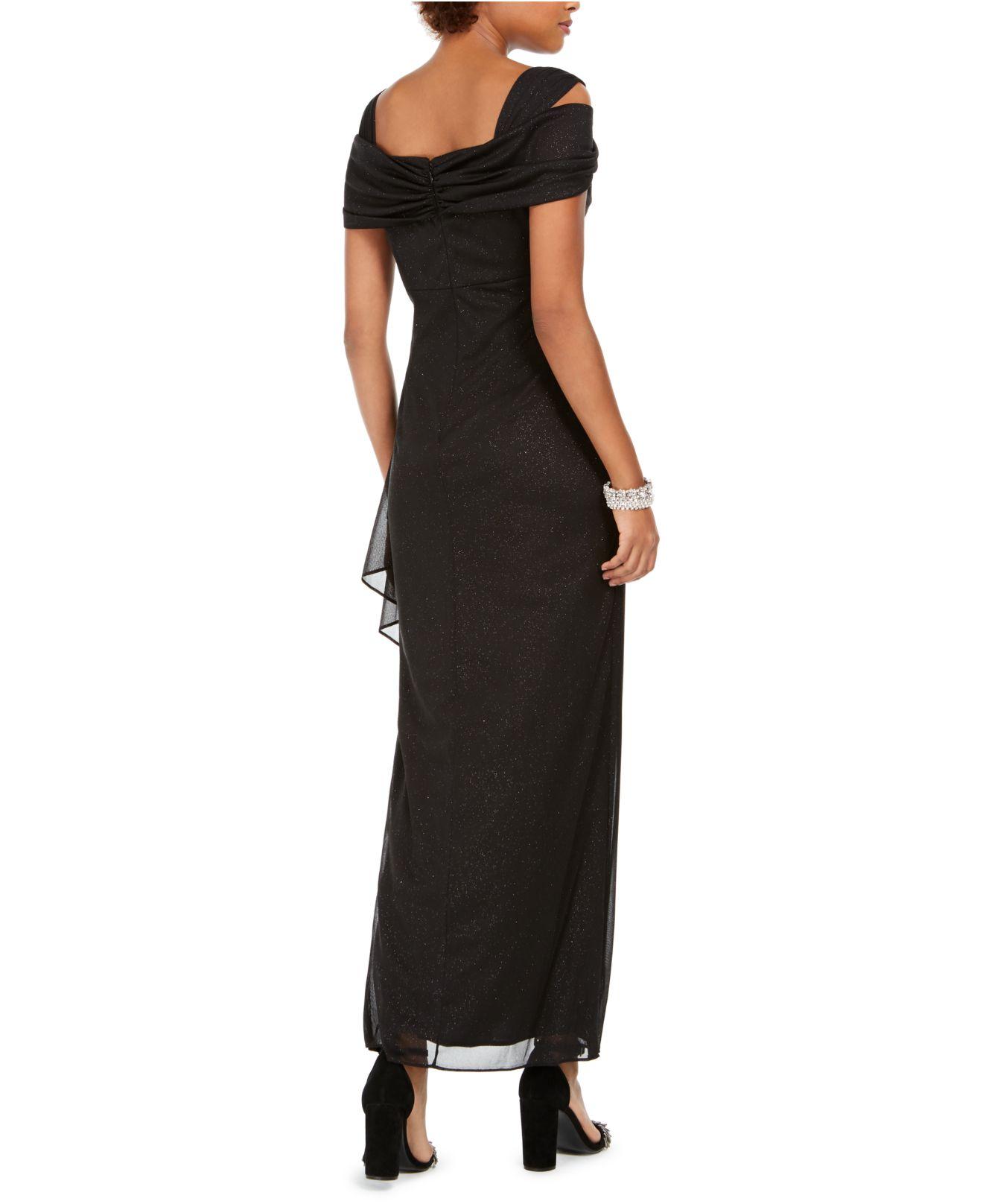 Alex Evenings Cold Shoulder Ruffle Glitter Gown in Black | Lyst