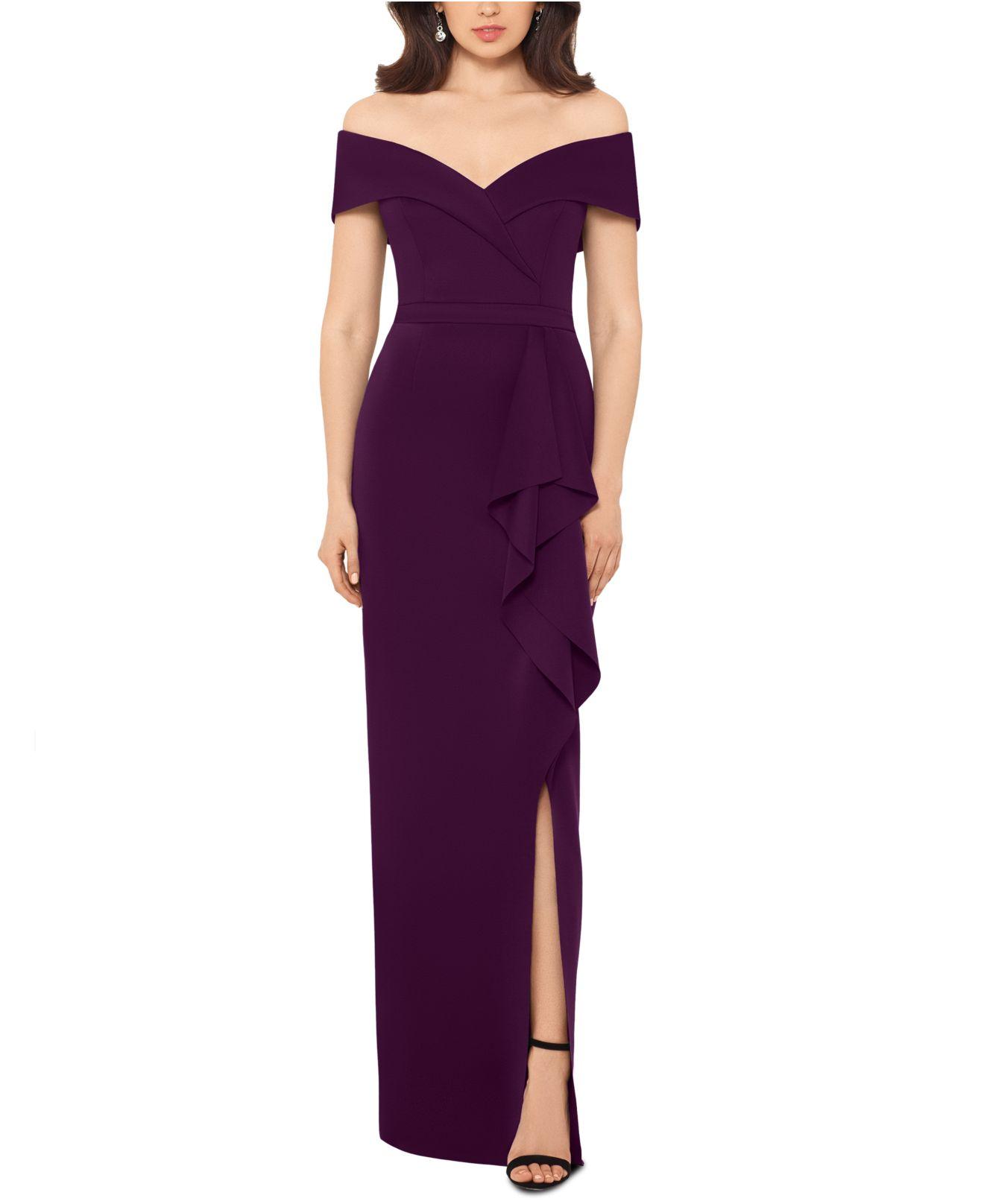xscape floral ruffled gown