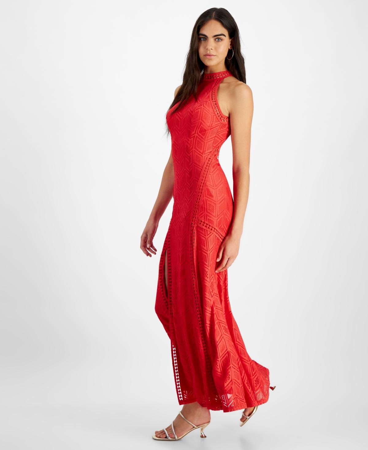 Guess Sunset Geo lace Halter Maxi Dress in Red Lyst