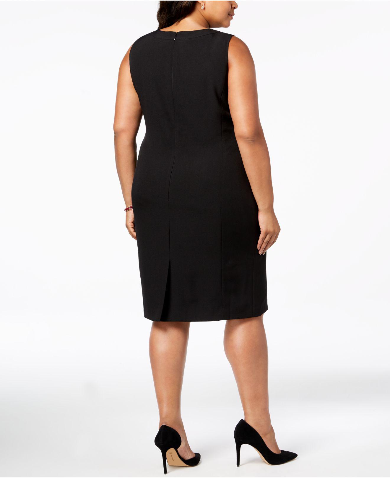 Kasper Synthetic Plus Size Stretch Crepe Sleeveless Sheath Dress in