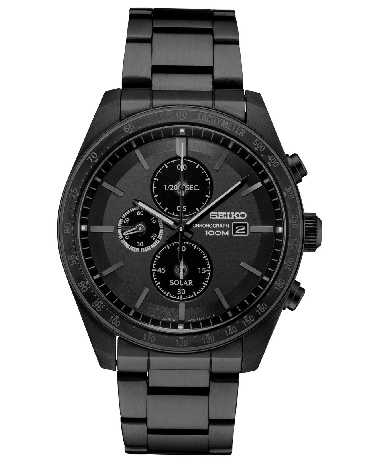 Seiko Solar Chronograph Black Stainless Steel Watch 43.2mm Men Lyst