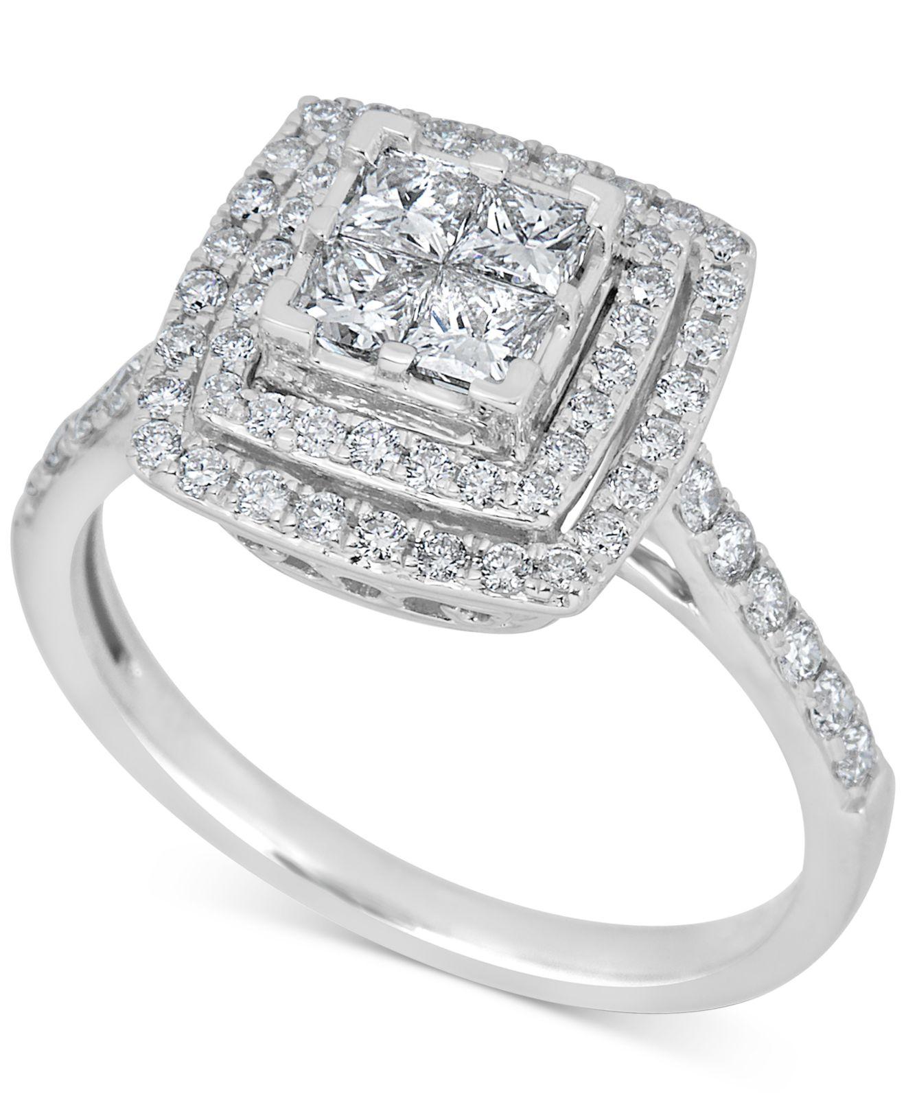 Macy's Diamond Square Halo Engagement Ring (1 Ct. T.w.) In 14k White