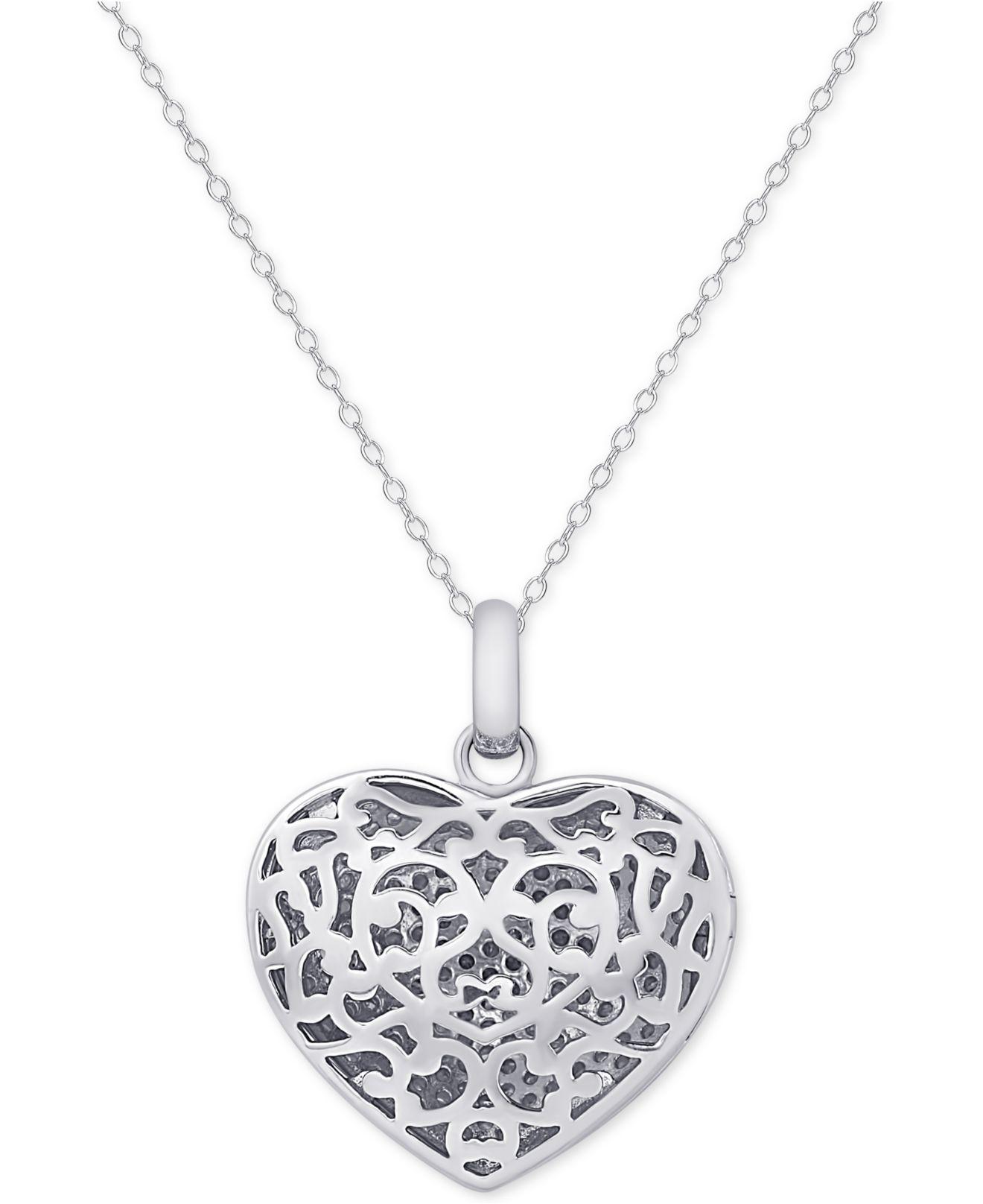 Macy's Diamond Pavé Heart Locket Pendant Necklace (2 Ct. T.w.) In