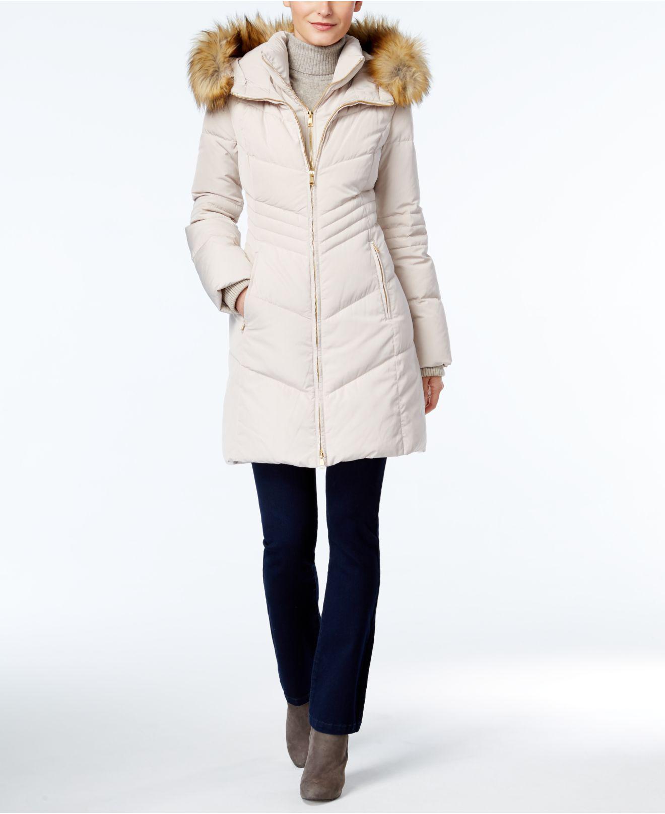 jones new york women's down coat with faux fur hood