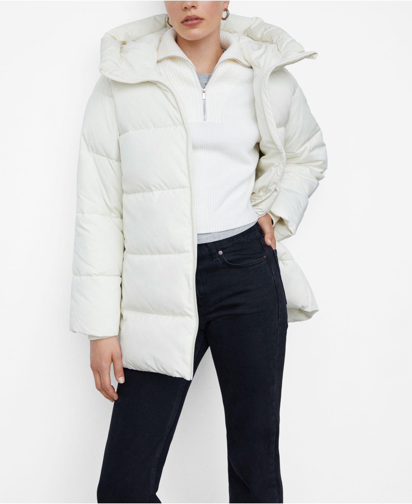 Mango Hood Quilted Coat in White | Lyst