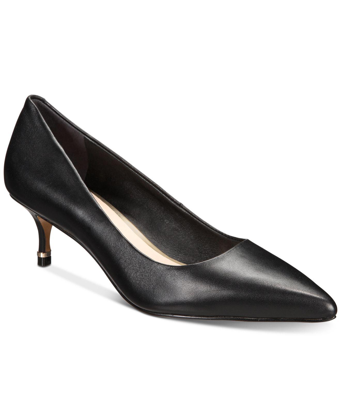 Kenneth Cole Kitten High Heels Classic Pumps BLACK LEATHER POINTED TOE 2" Heel 