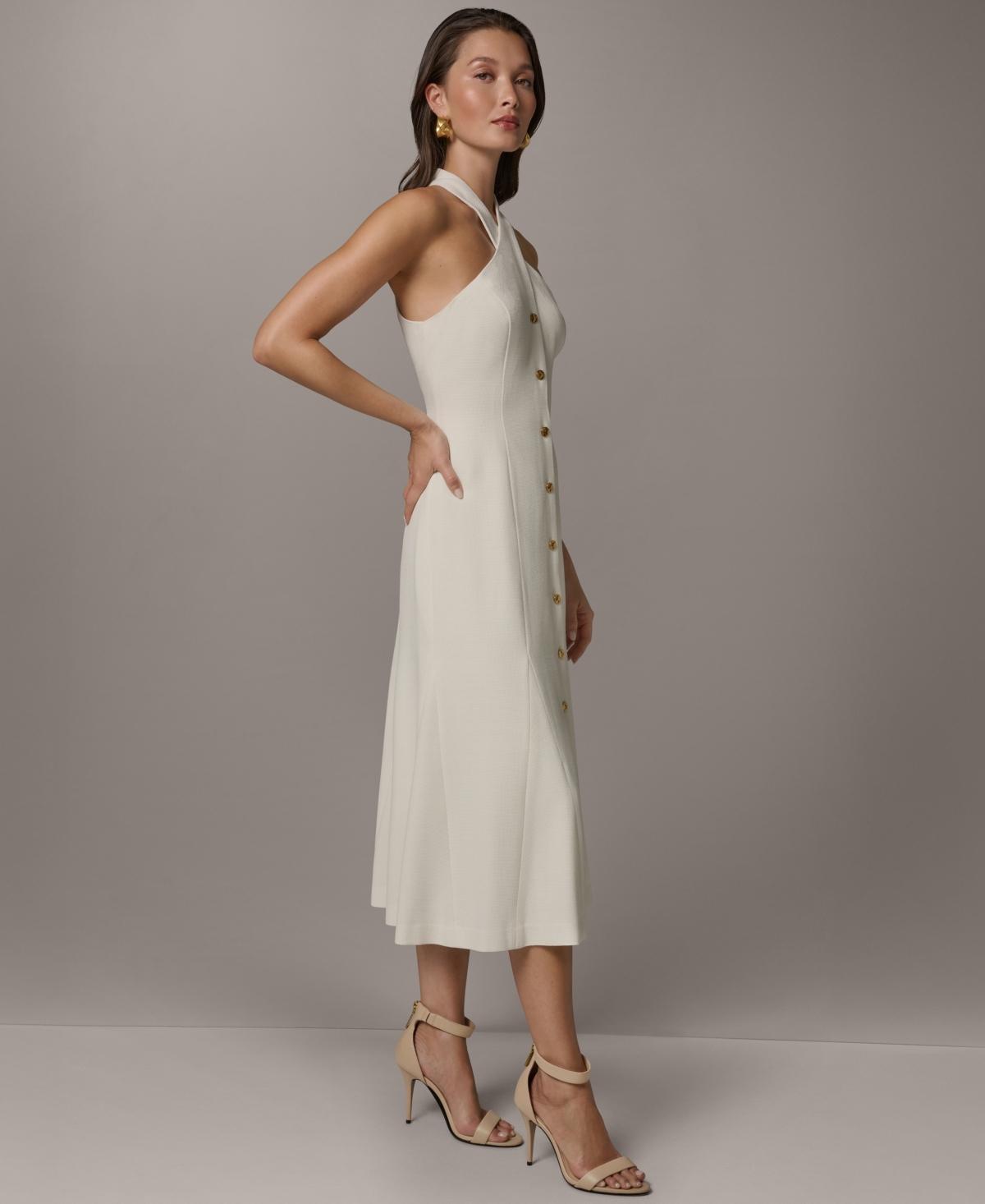 knee length dresses for ladies Sleeveless Cross Front Midi A Line Halter Dress | A-Line DressMidi Dress main image 1
