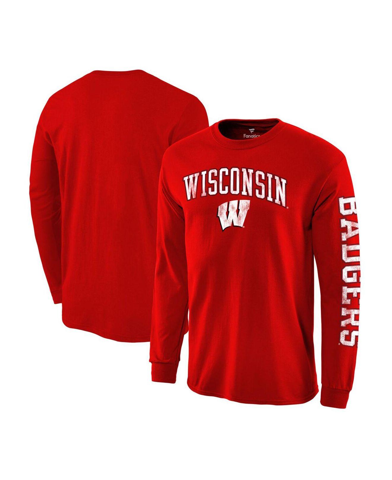 Fanatics Red Wisconsin Badgers Distressed Arch Over Logo Long Sleeve Hit T- shirt for Men | Lyst