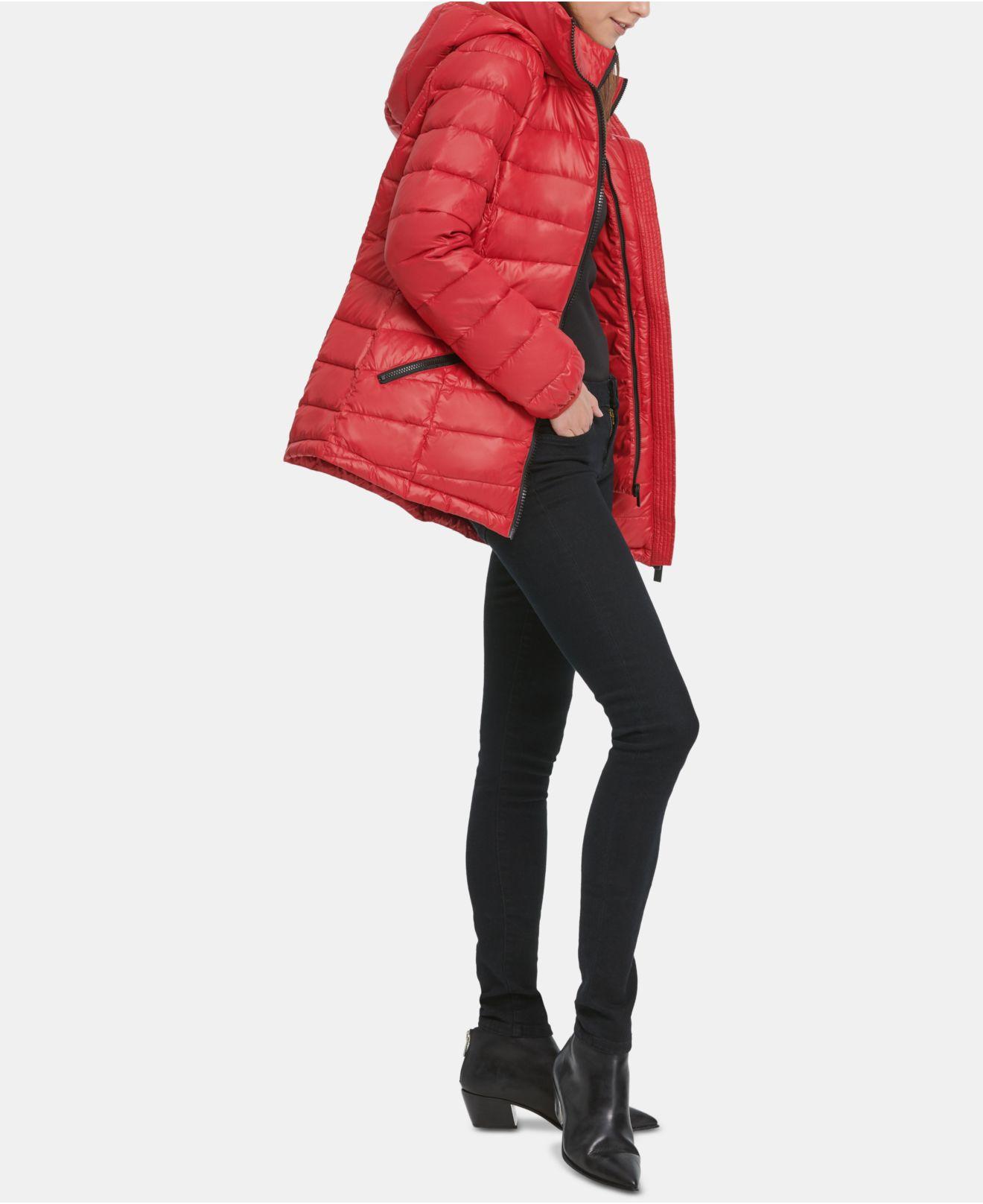 dkny red padded coat