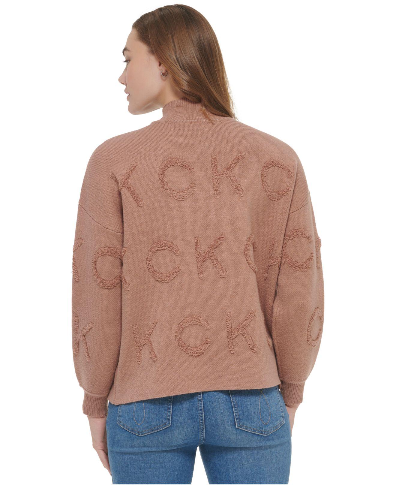 Calvin Klein Tonal Logo Mock Neck Sweater in Brown | Lyst