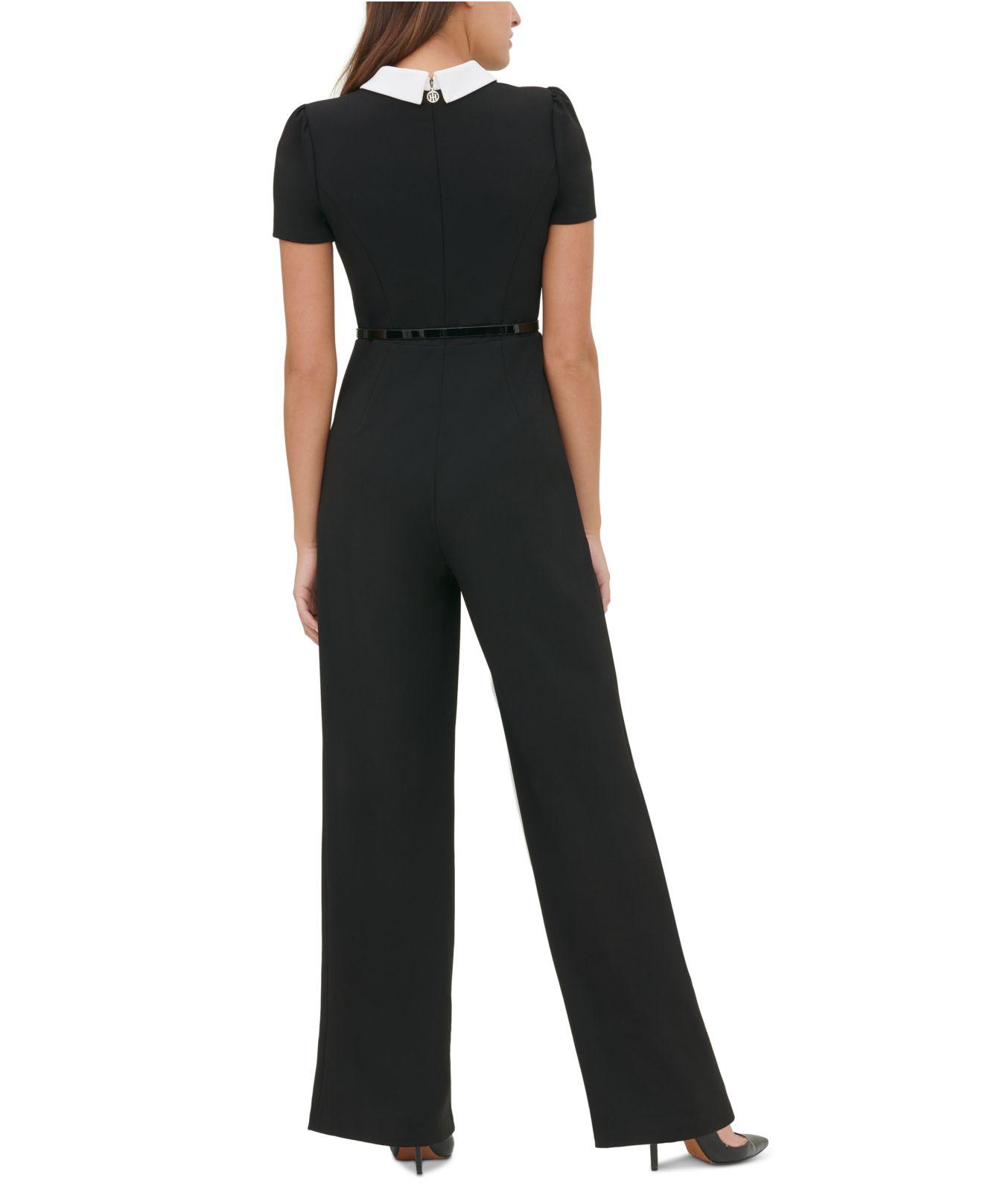 Tommy Hilfiger Collared Belted Jumpsuit in Black | Lyst
