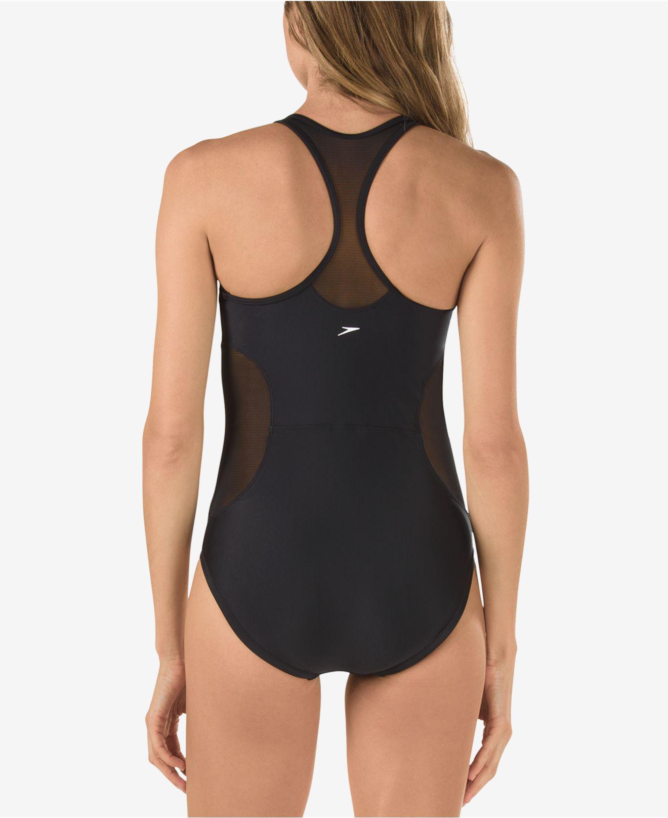 Speedo High-neck Zip-front Illusion One-piece Swimsuit in Black | Lyst