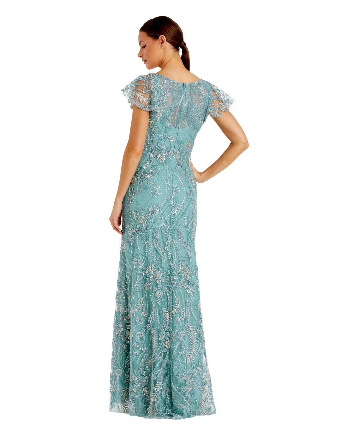Mac Duggal Petite V Neck Flutter Sleeve Floral Embroidered Gown in Blue | Lyst Mac Duggal Petite V Neck Flutter Sleeve Floral Embroidered Gown in Blue | Lyst