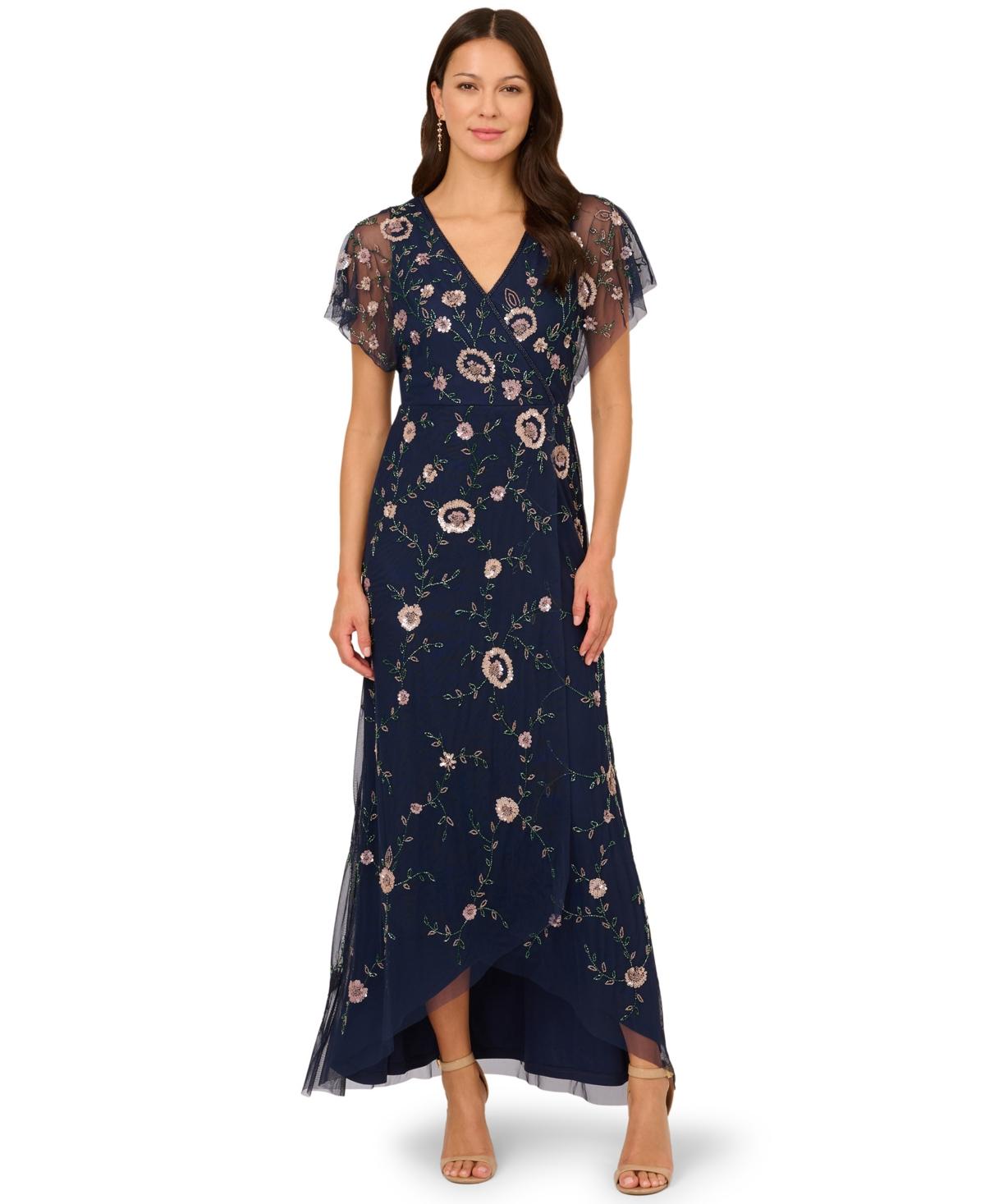 adrianna papell women's bead flutter-sleeve midi mesh dress New Collection Adrianna Papell Women's Bead Flutter-Sleeve MIDI Mesh Dress