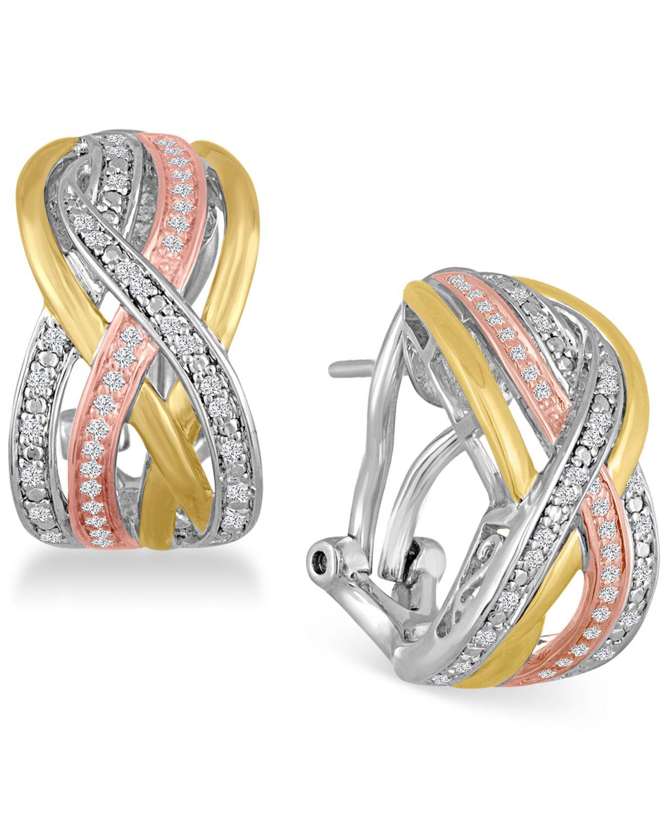United Elegance Contemporary Large Polished Tri-Color Silver Gold /& Rose Tone Hoop Earrings