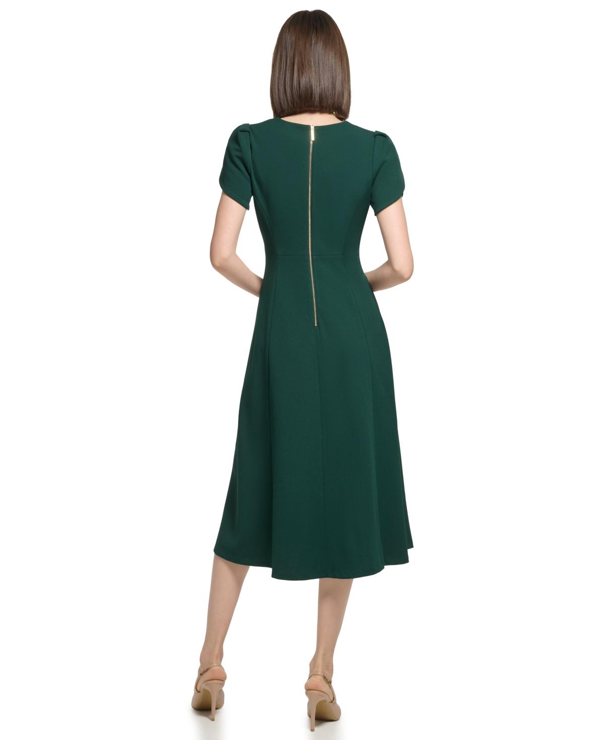 calvin klein green bell sleeve dress Calvin Klein Chiffon-bell-sleeve Sheath Dress in Green