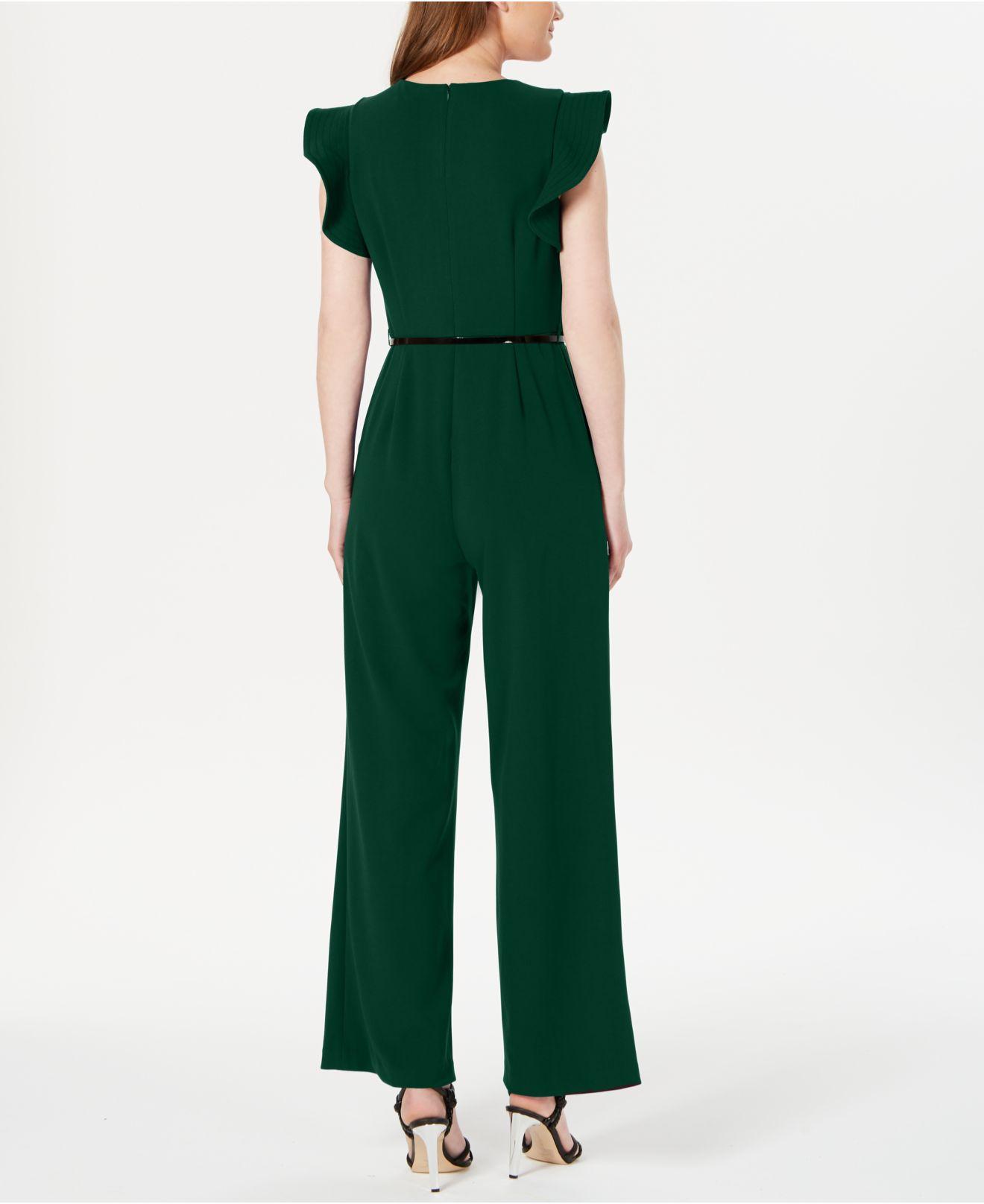 Calvin Klein Belted Ruffle-sleeve Jumpsuit, Regular & Petite Sizes in Green  | Lyst