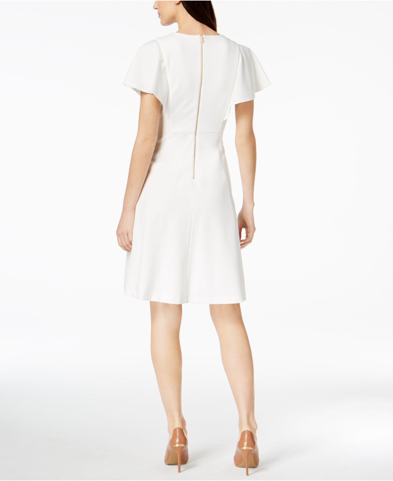CALVIN KLEIN 205W39NYC Synthetic Flutter Sleeve A-line Dress in White ...