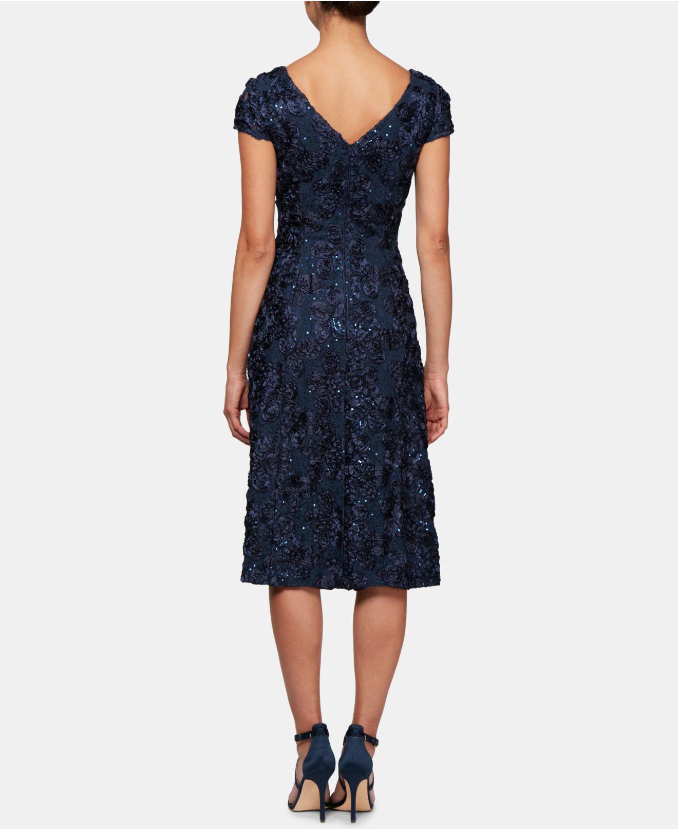 Alex Evenings Lace Rosette A-line Dress in Navy (Blue) - Lyst