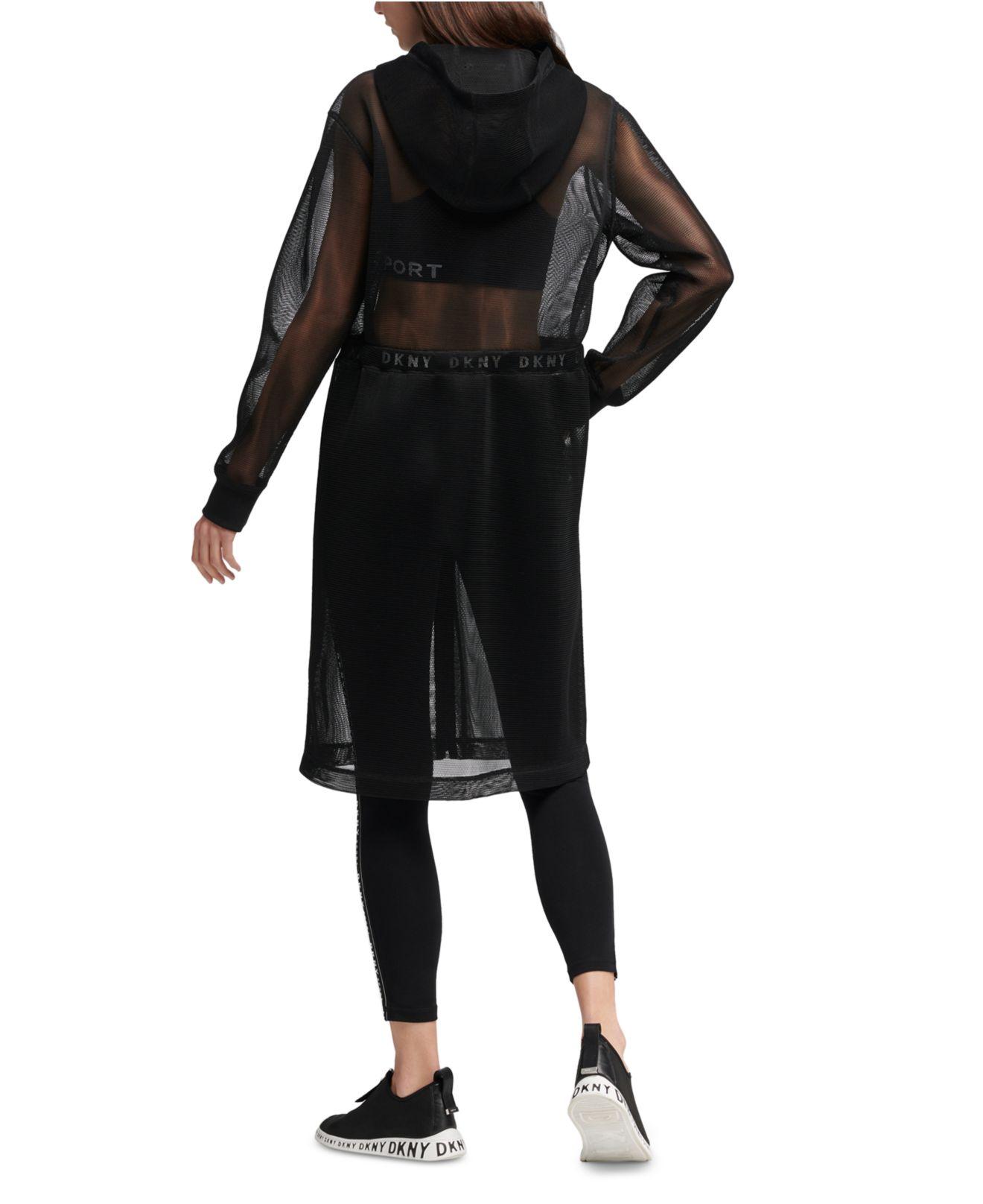 DKNY Sport Hooded Long Mesh Jacket in Black | Lyst