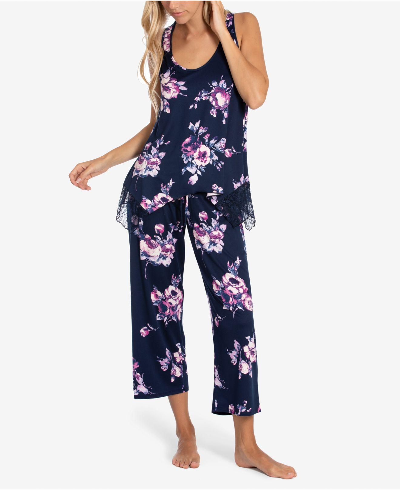 Linea Donatella Cailyn Lacetrim Tank & Capri Pajama Set in Navy (Blue