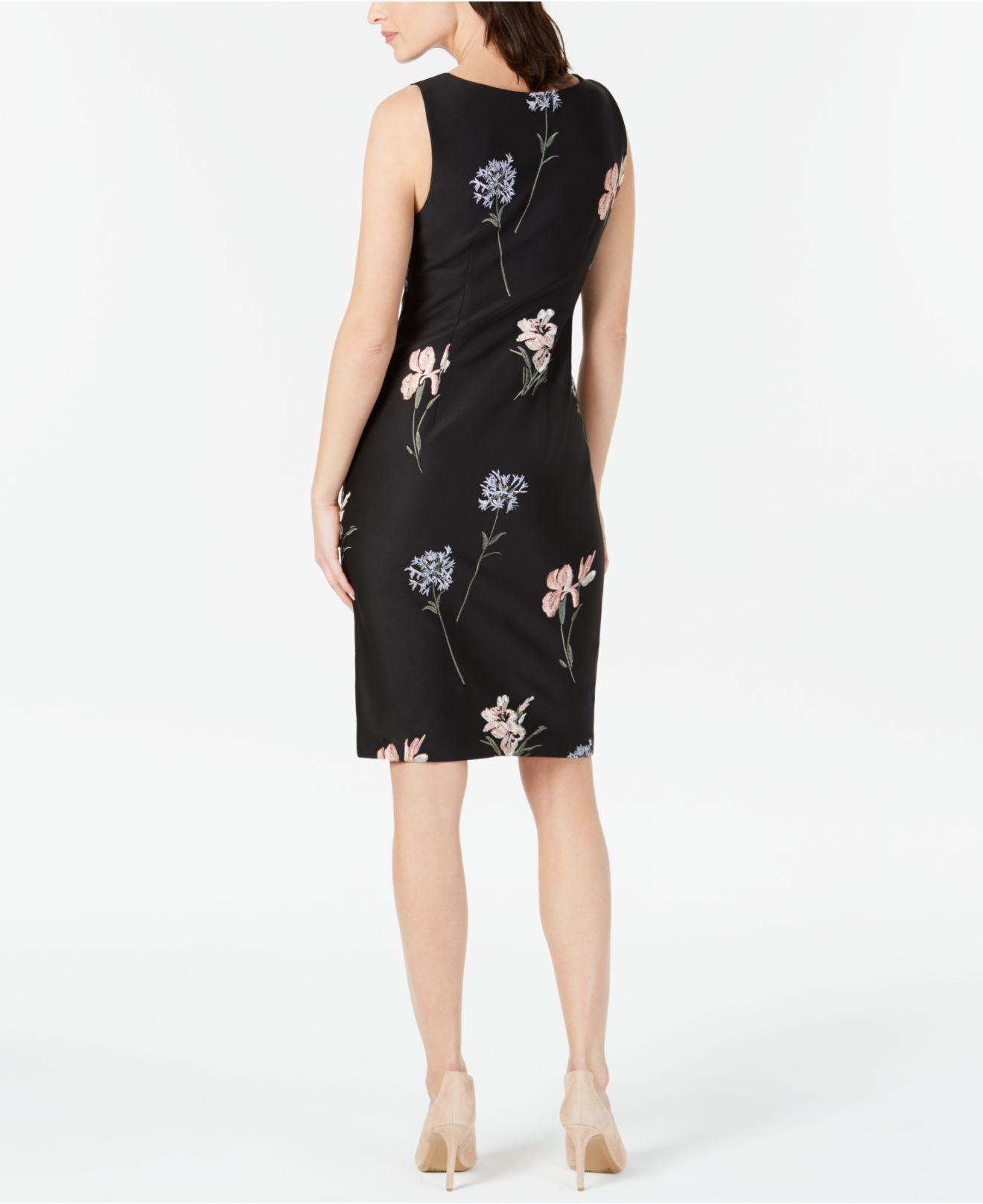 calvin klein floral embroidered sheath dress