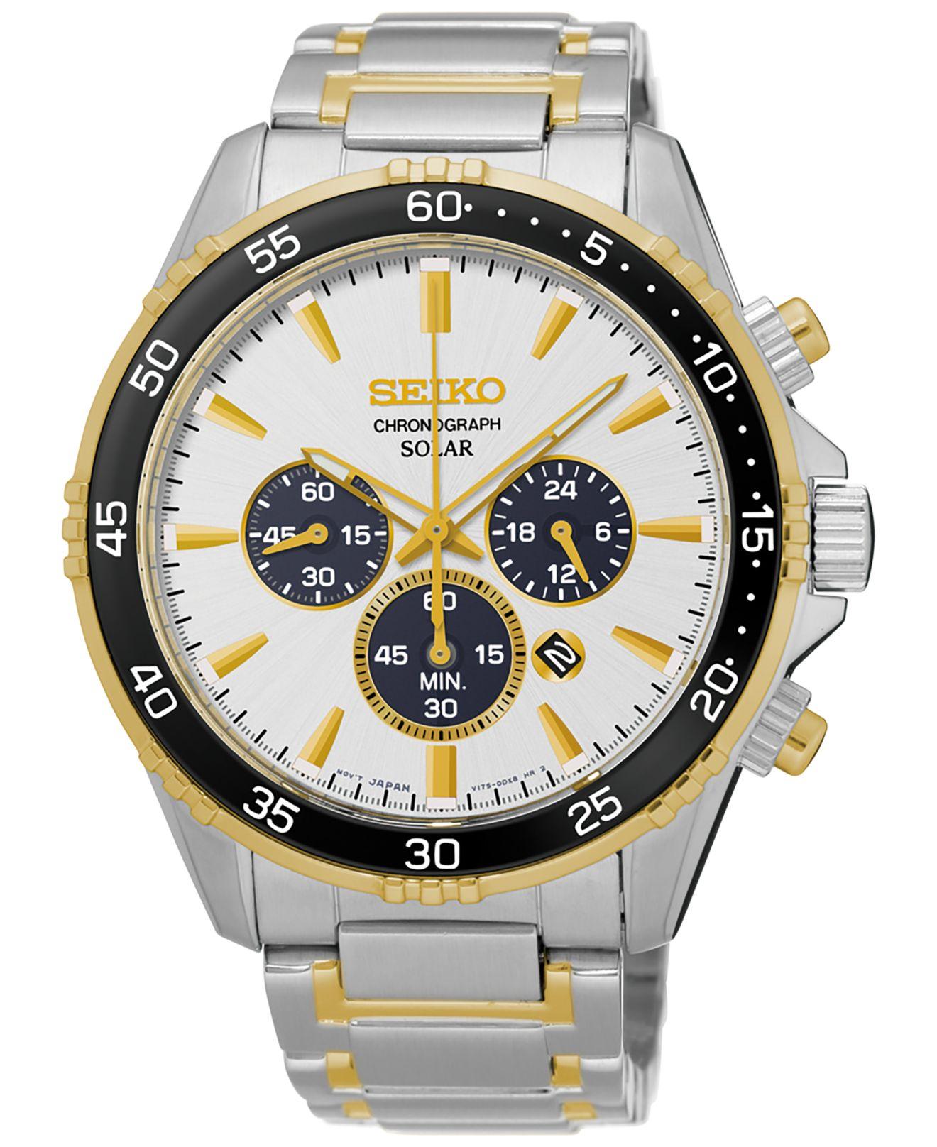 Seiko Men's Solar Chronograph Two-tone Stainless Steel Bracelet Watch 44mm  Ssc446 in Metallic for Men | Lyst