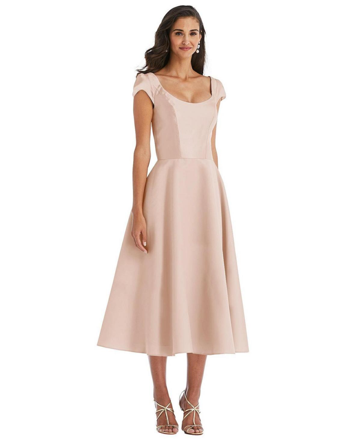 alfred sung cap sleeve pleated skirt dress with pockets Alfred Sung Cap Sleeve Pleated Skirt Dress with Pockets