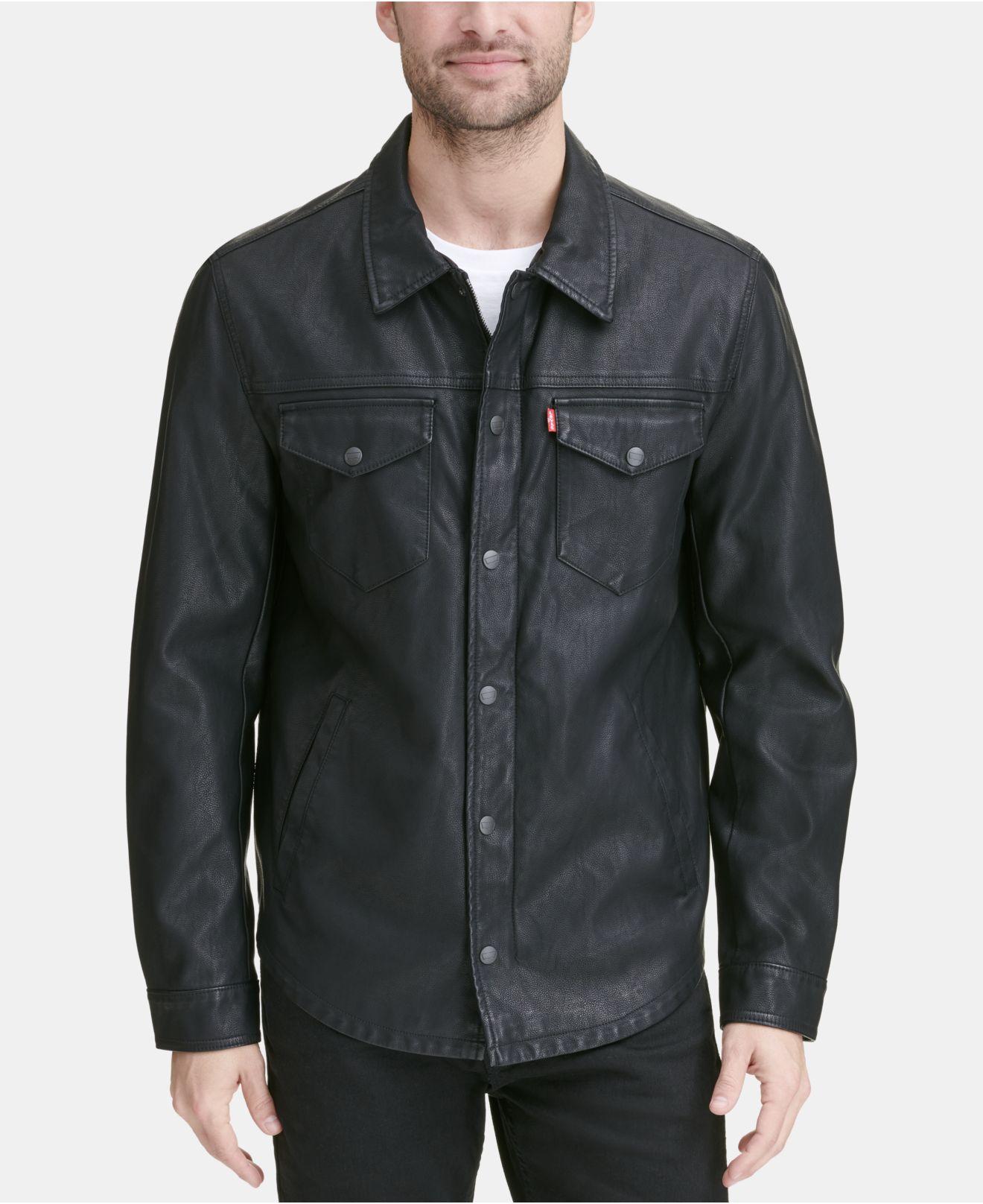 Levi's Faux Leather Shirt Jacket in Black for Men | Lyst