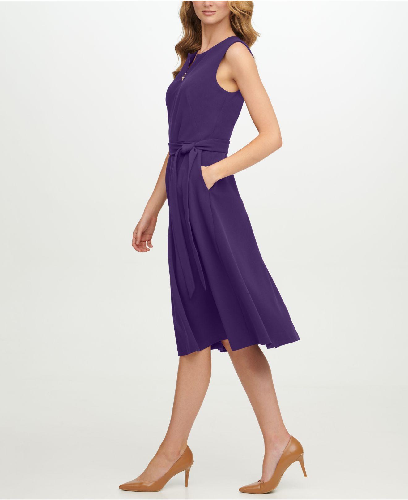 Calvin Klein Synthetic Belted Midi Dress in Night (Purple) - Lyst