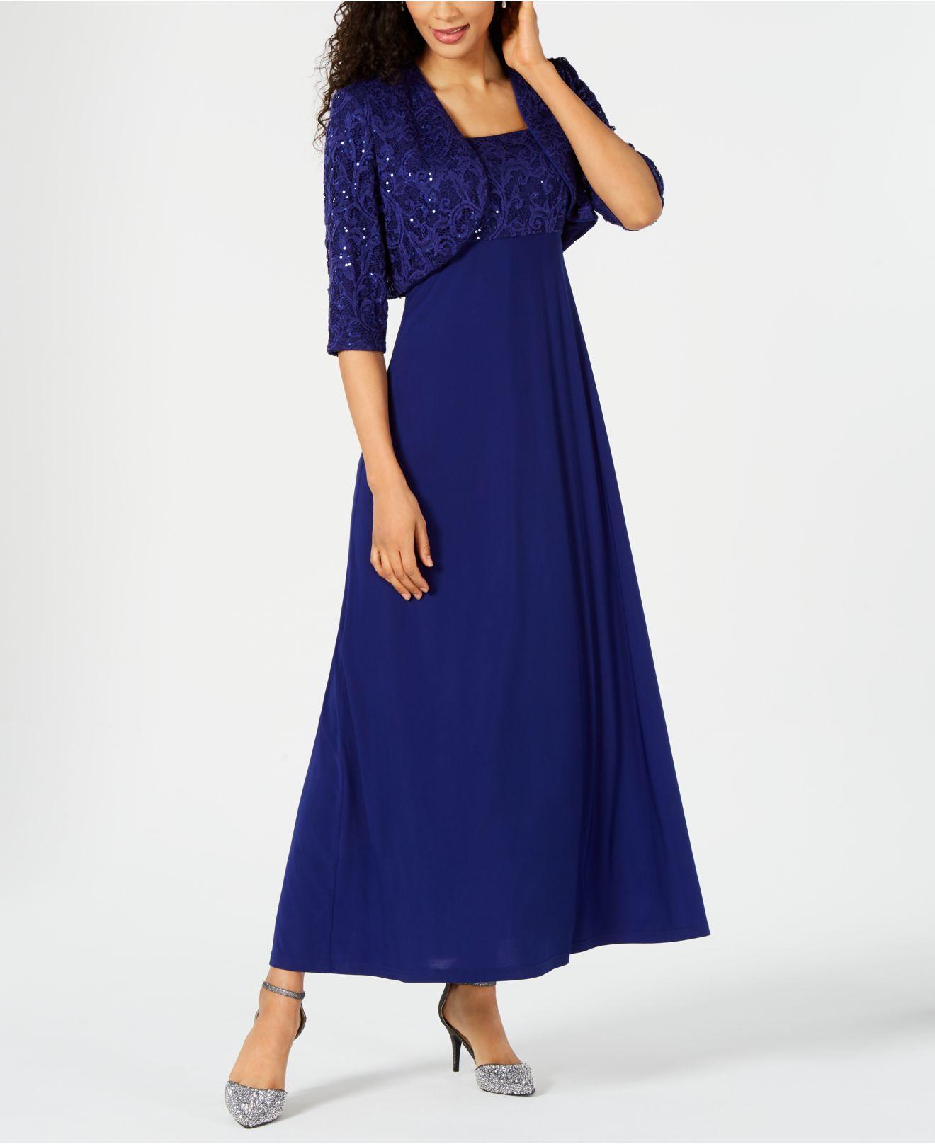 r&m richards sequined lace belted gown and jacket