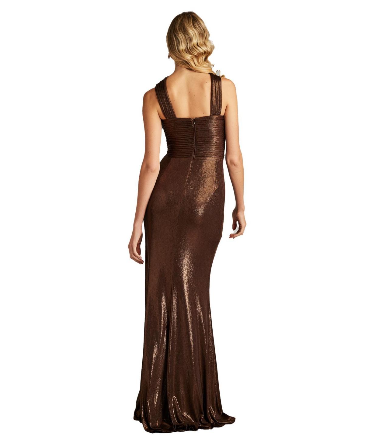 Tadashi Shoji Jessa Metallic Crisscross Draped Halter Gown
