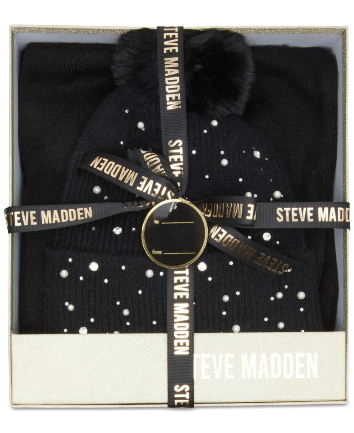 Steve Madden Embellished Beanie Scarf Boxed Gift Set in