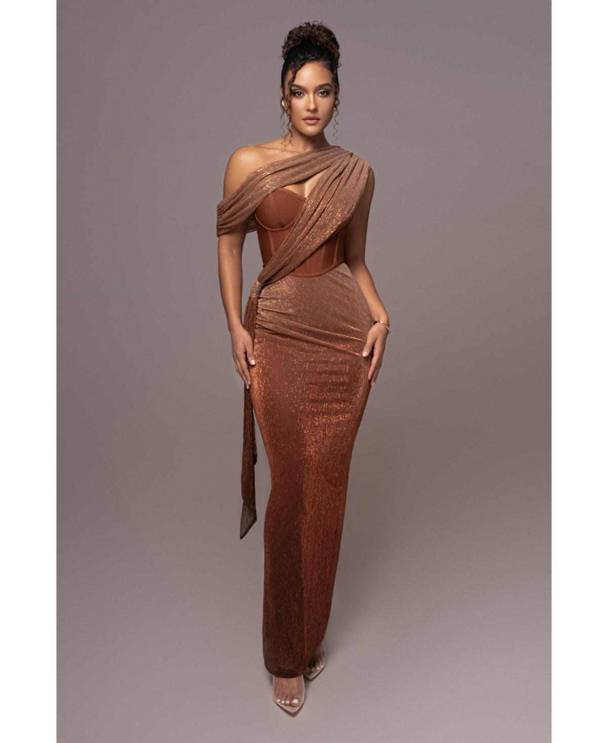 open lace back dress Red Draped Maxi Dress with Boned Corset & Lace Embellishment S main image 1
