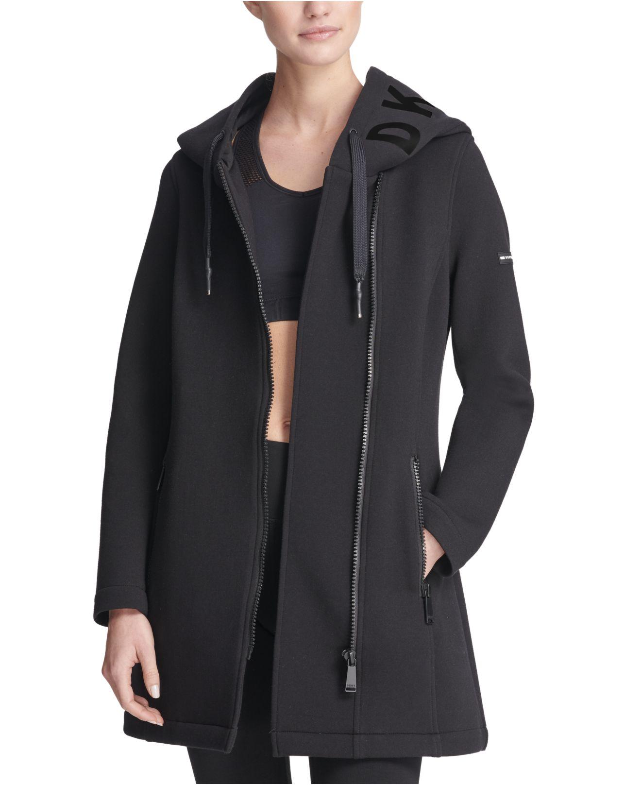 DKNY Synthetic Sport Asymmetrical Hooded Scuba Jacket in Black Lyst