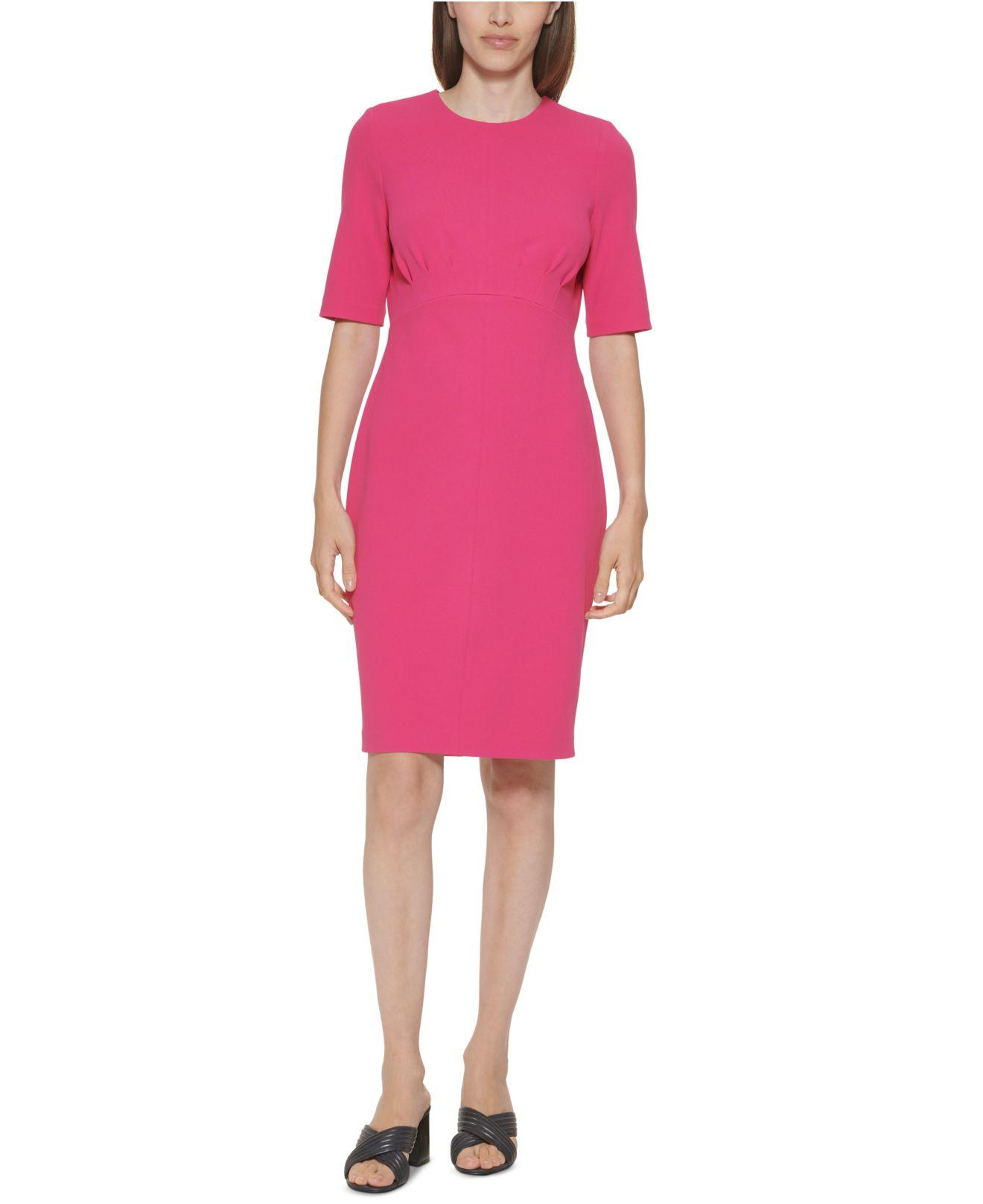 Calvin Klein Jewel-neck Scuba Crepe Sheath Dress in Pink | Lyst