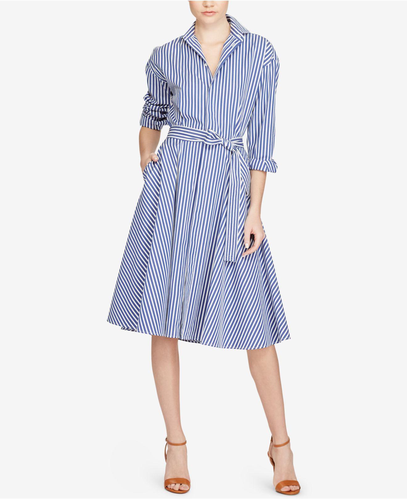 Polo Ralph Lauren Striped Cotton Poplin Shirtdress in Blue | Lyst