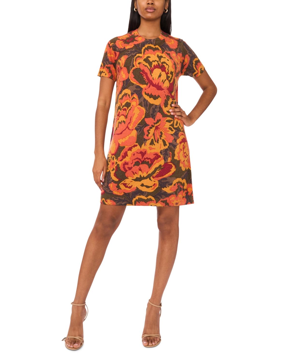 Msk Petite Short Sleeves Printed Sweater Shift Dress in Orange Lyst