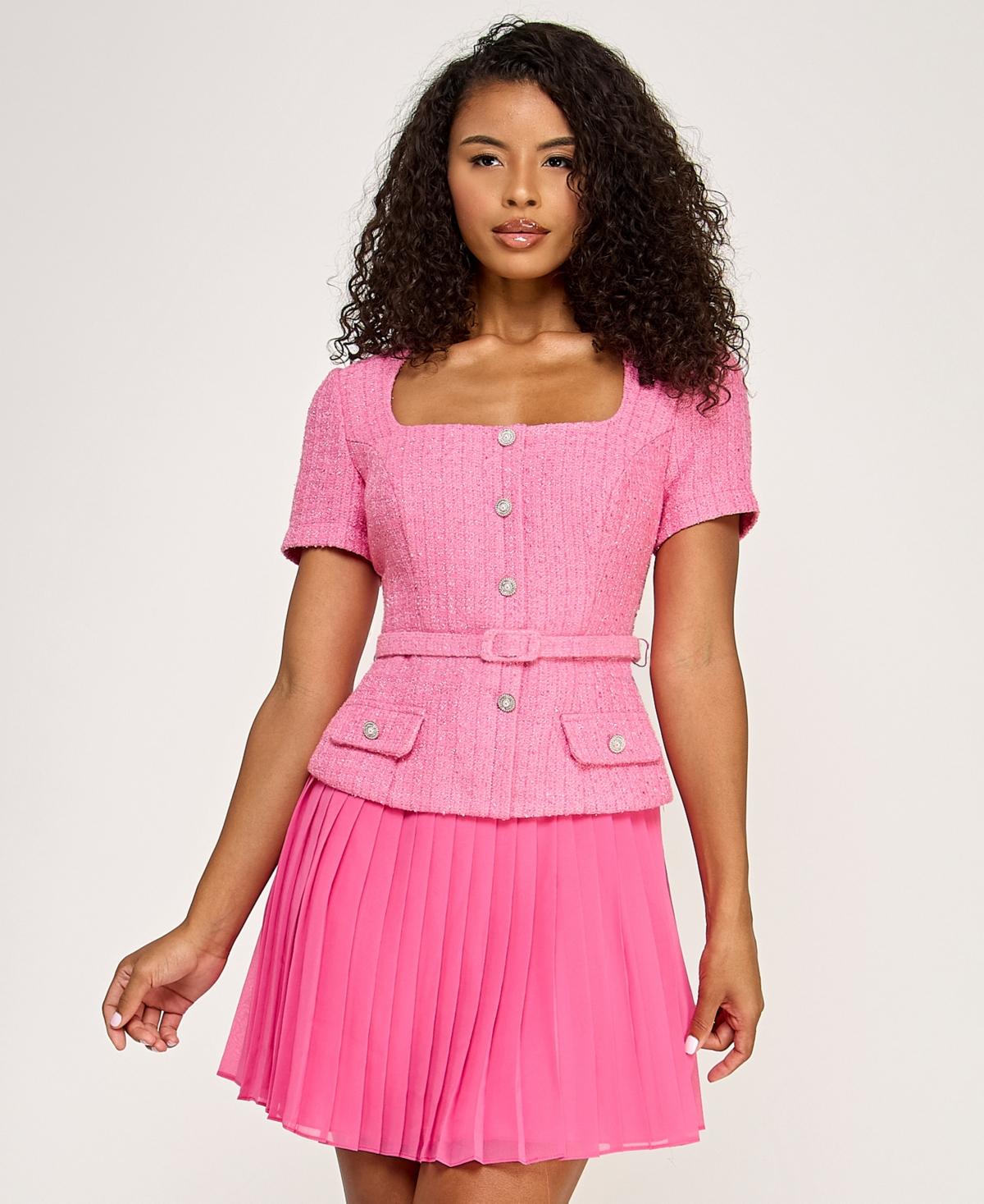 city studio pink dress City Studios Juniors' Square Neck Button-Up Details Short Dress - Pink