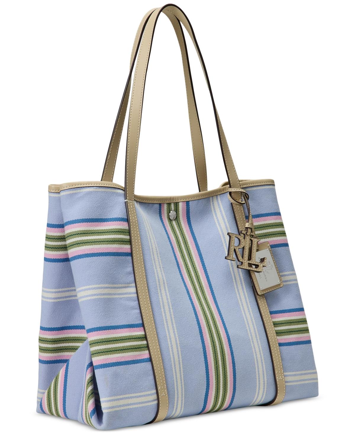 Ralph Lauren Striped Twill Extra-large Emerie Tote in Blue